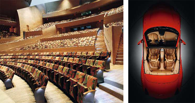 左/フランク・O・ゲーリーによるロサンゼルスのディズニー・コンサート・ホール、右/フェラーリ・カリフォルニア