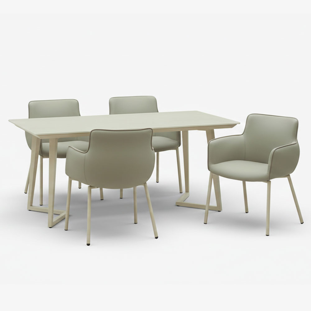 ダイニングセット テーブル「グレイス」セラミック天板 アイボリー色 全2サイズ+チェア「デリス」4脚セット 全2色