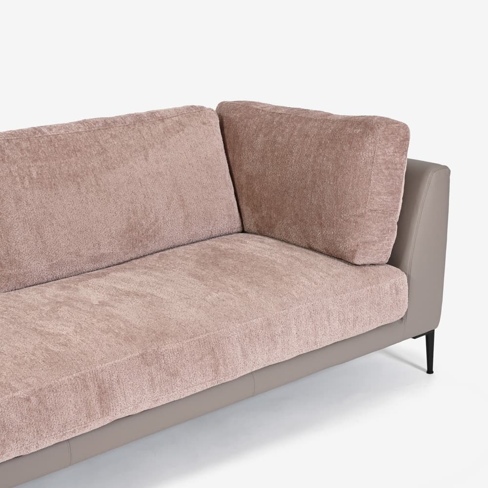 Abitamoda (アビタモーダ)片肘コーナーカウチソファ 向って左「メダ」 カバーリング仕様 布/革コンビ(布#6/6145 革L133) 金属脚全2色【受注生産品】