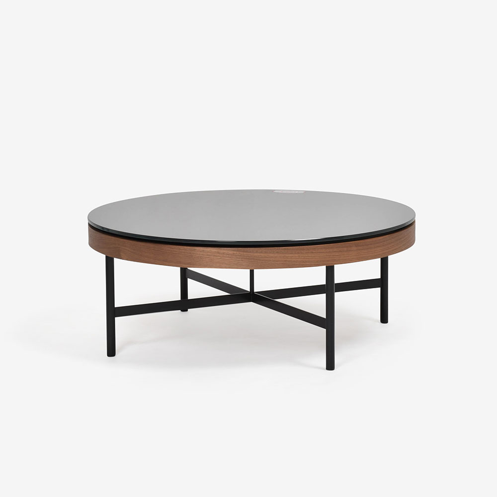 センターテーブル「8290-432」95cmマル ガラス天板ブラック色