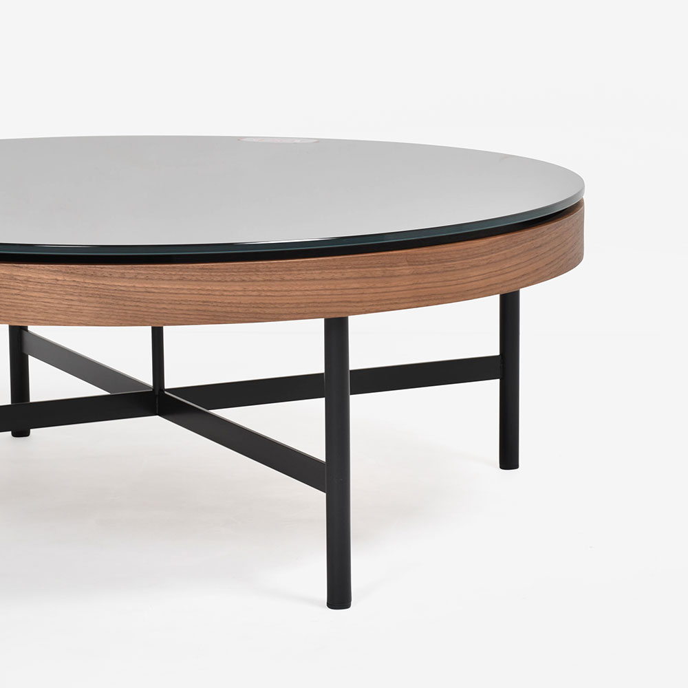 センターテーブル「8290-432」95cmマル ガラス天板ブラック色