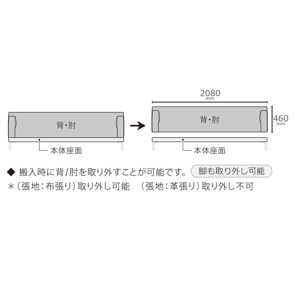 Abitamoda (アビタモーダ)ソファ「メダ」幅208cm カバーリング仕様 #4_4363 金属脚全2色【受注生産品】