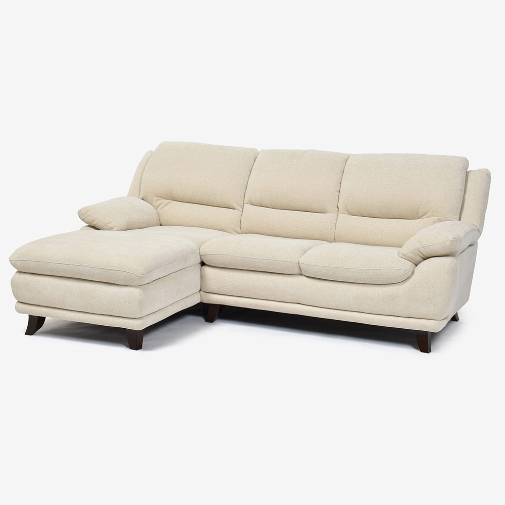 カウチソファ 向って左カウチ「オースチンKD」幅227cm 布#NDO 09 ベージュ色 脚全6種類