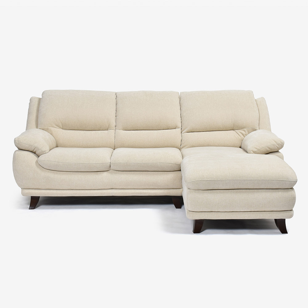 カウチソファ 向って右カウチ「オースチンKD」幅227cm 布#NDO 09 ベージュ色 脚全6種類