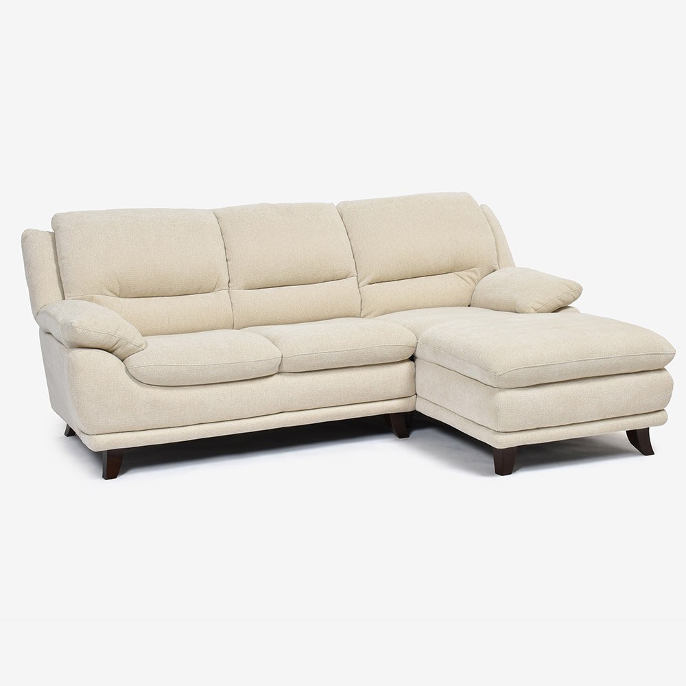 カウチソファ 向って右カウチ「オースチンKD」幅227cm 布#NDO 09 ベージュ色 脚全6種類