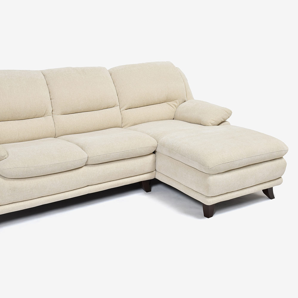 カウチソファ 向って右カウチ「オースチンKD」幅227cm 布#NDO 09 ベージュ色 脚全6種類