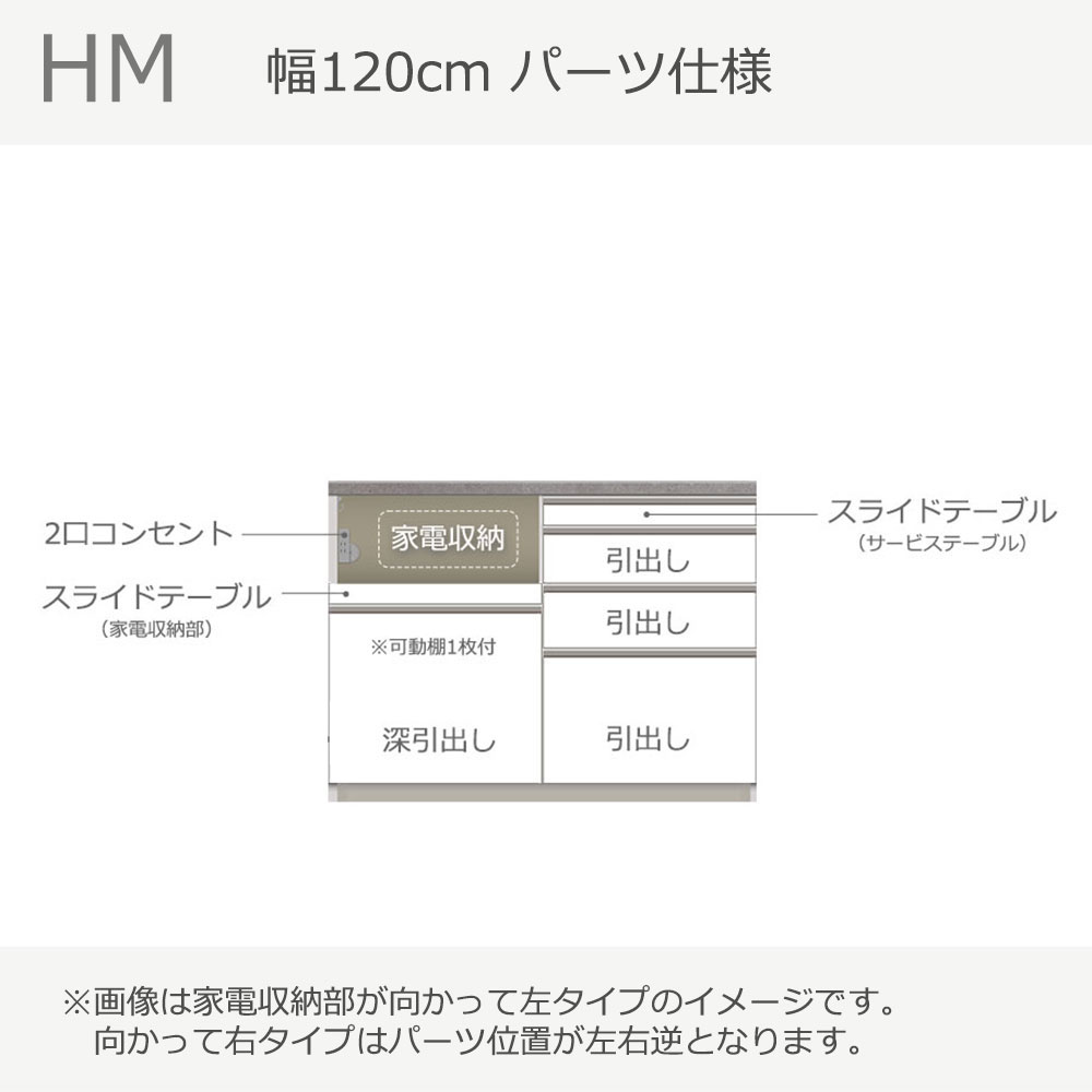 Pamouna（パモウナ）カウンター「HM-1200R」幅120cm 高さ89.8cm 奥行2サイズ（50cm・44.5cm）家電収納（向かって左・右） 全2色