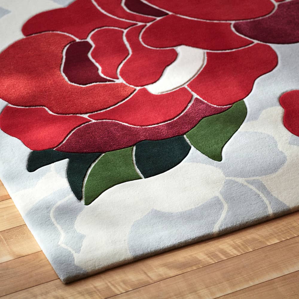 山形緞通 手刺緞通「牡丹」Sサイズ(幅150x長さ80cm) 防炎【受注生産品】