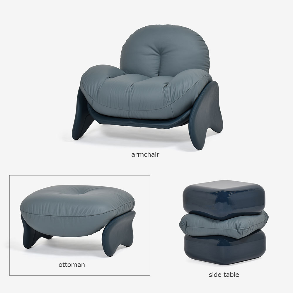 PoltronaFrau(ポルトローナ・フラウ)オットマン「スクワッシュ」幅72cm 革スチールブルー色/ミネラルブルー色【次回入荷未定】