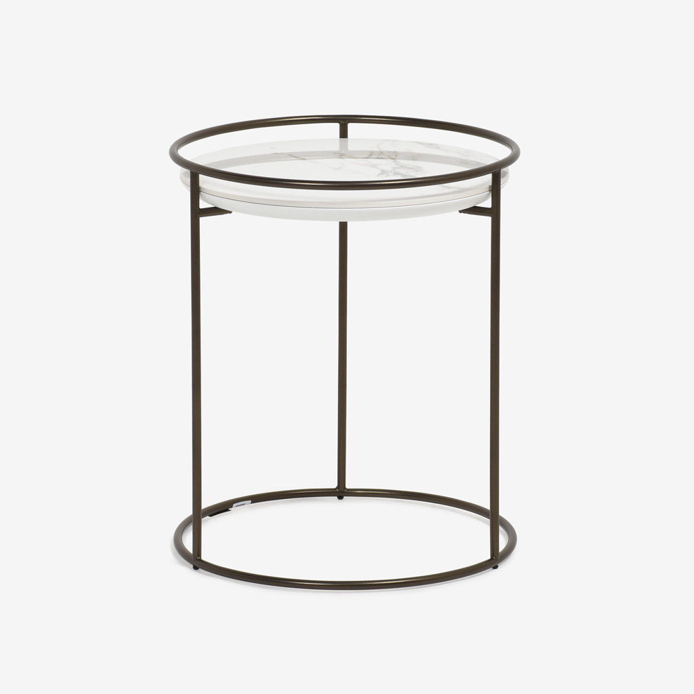 Calligaris(カリガリス)サイドテーブル 「Atollo CS/5098-P」丸42.5cm 天板セラミック ホワイトマーブル色