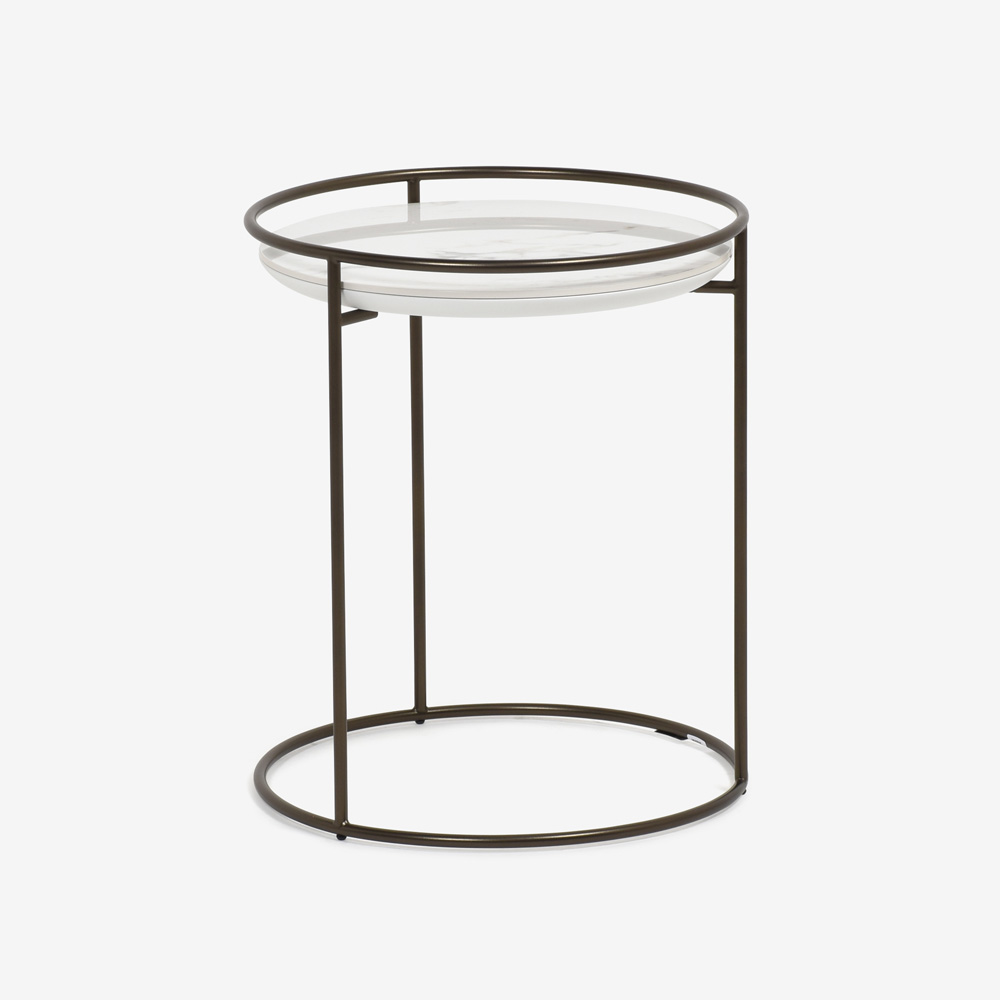 Calligaris(カリガリス)サイドテーブル 「Atollo CS/5098-P」丸42.5cm 天板セラミック ホワイトマーブル色