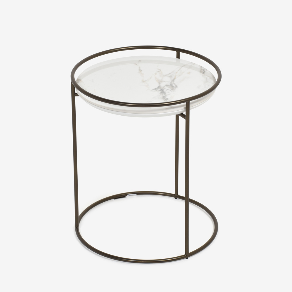 Calligaris(カリガリス)サイドテーブル 「Atollo CS/5098-P」丸42.5cm 天板セラミック ホワイトマーブル色