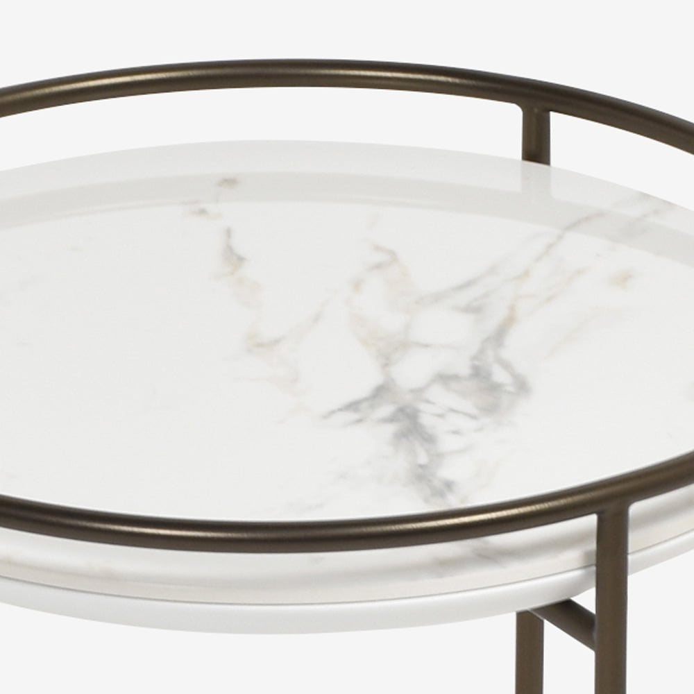 Calligaris(カリガリス)サイドテーブル 「Atollo CS/5098-P」丸42.5cm 天板セラミック ホワイトマーブル色