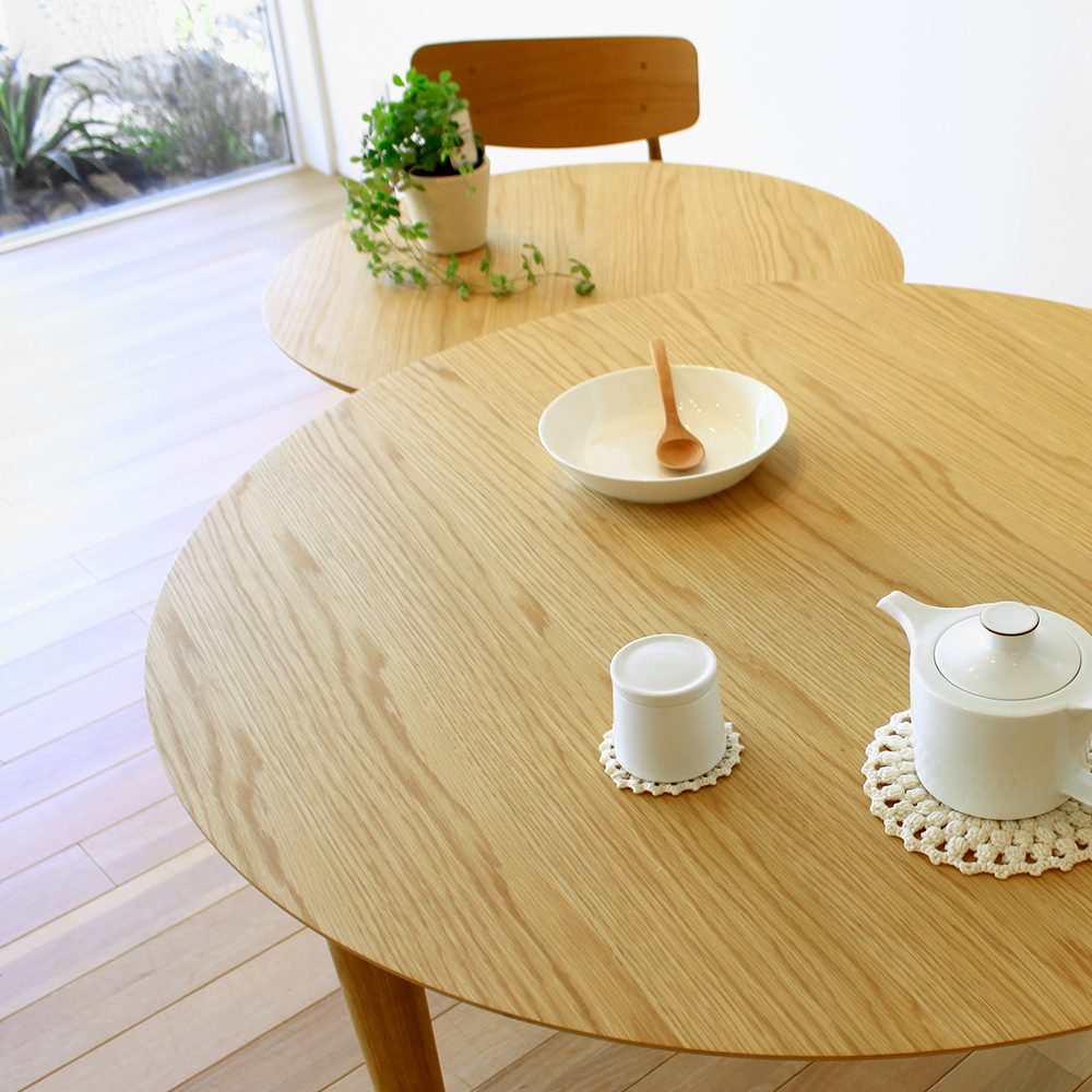 ダイニングテーブル「バルーン」2連伸長式 ホワイトオーク材