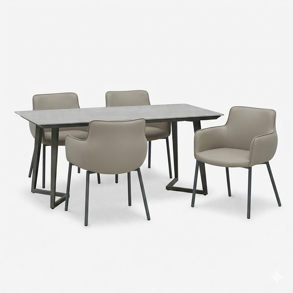 ダイニングセット テーブル「グレイス」セラミック天板 グレー色 全2サイズ+チェア「デリス」4脚セット 全2色