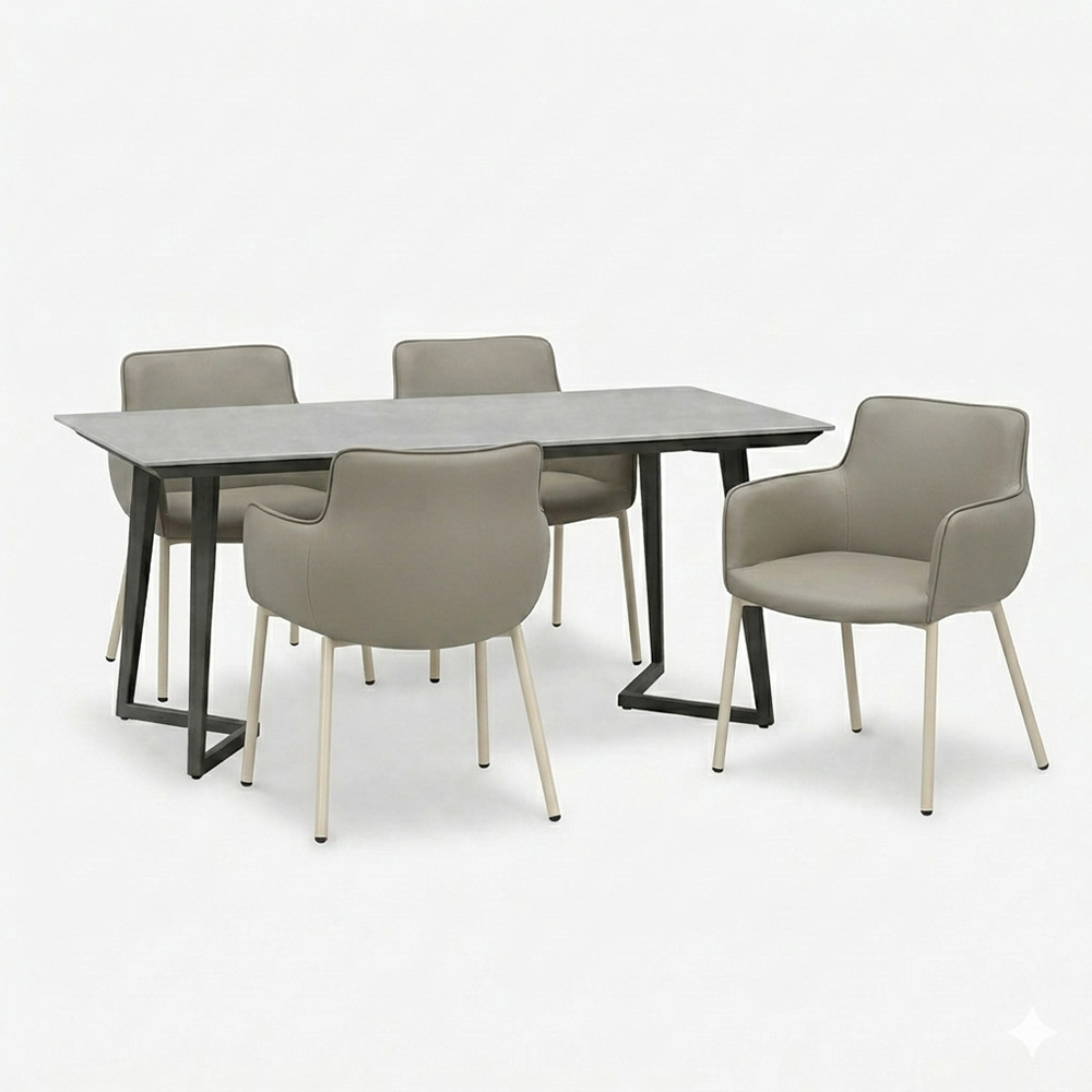 ダイニングセット テーブル「グレイス」セラミック天板 グレー色 全2サイズ+チェア「デリス」4脚セット 全2色