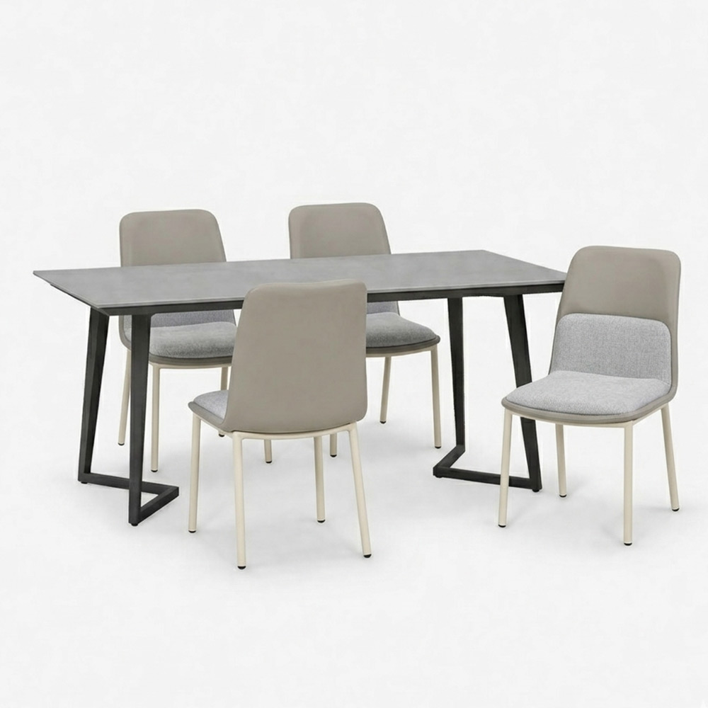 ダイニングセット テーブル「グレイス」セラミック天板 グレー色 全2サイズ+チェア「カロル」4脚セット 全2色