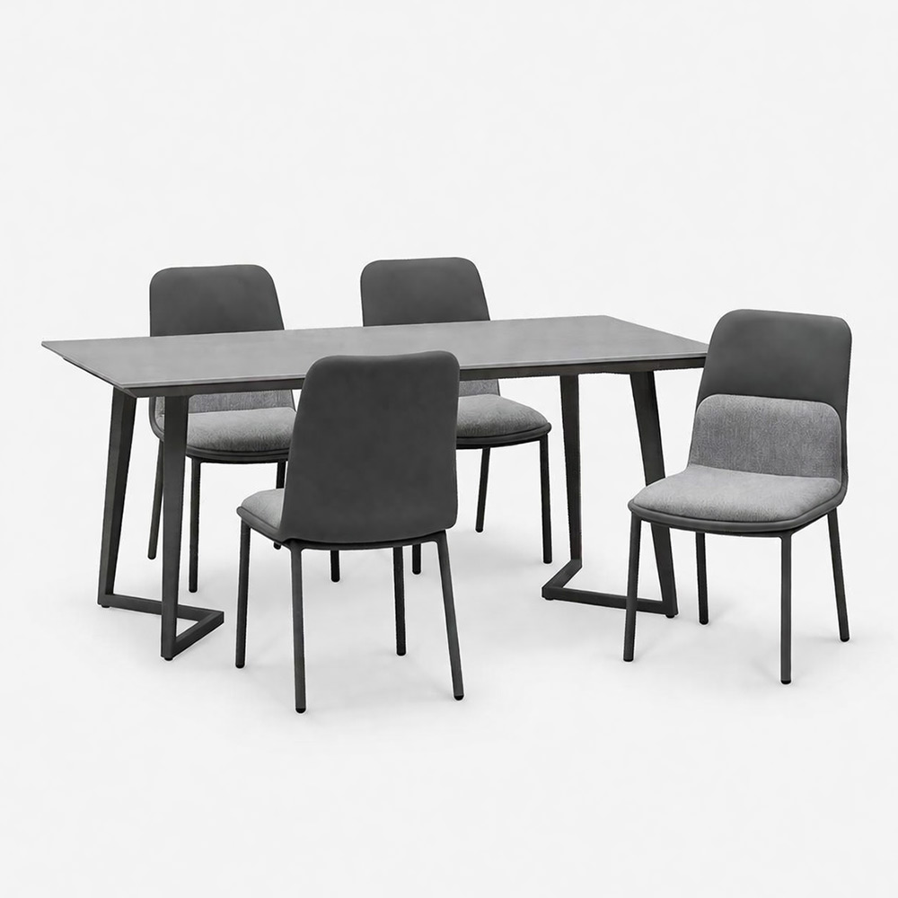 ダイニングセット テーブル「グレイス」セラミック天板 グレー色 全2サイズ+チェア「カロル」4脚セット 全2色