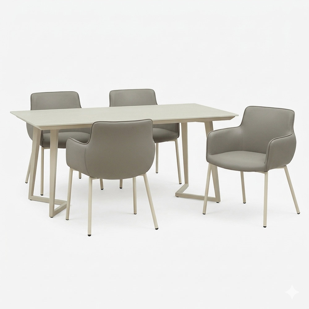 ダイニングセット テーブル「グレイス」セラミック天板 アイボリー色 全2サイズ+チェア「デリス」4脚セット 全2色