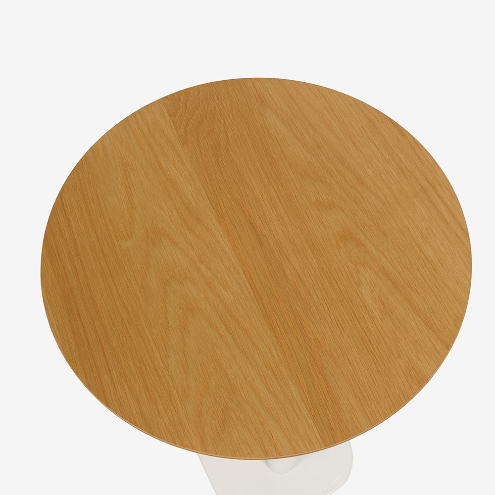 昇降式サイドテーブル(丸)「koko ココ」幅41cm 天板 オーク材 脚 ホワイト色【受注生産品】