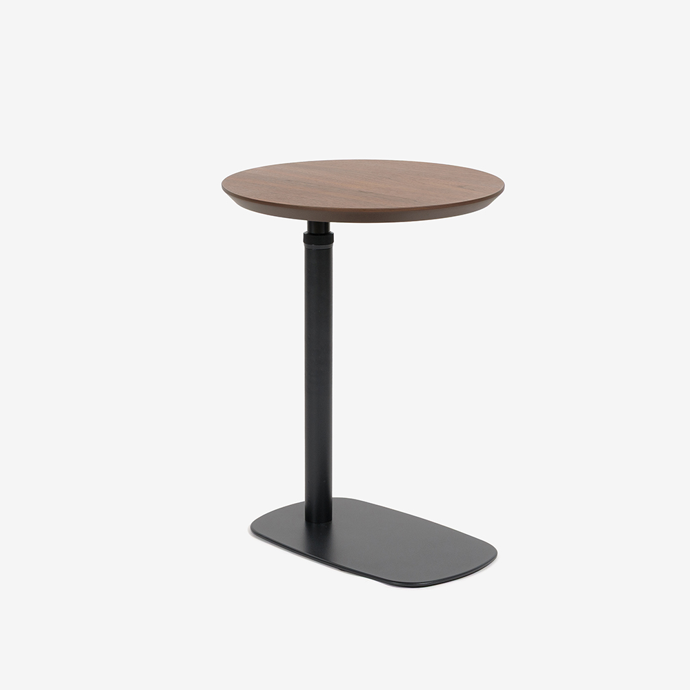昇降式サイドテーブル(丸)「koko ココ」幅41cm 天板 ウォールナット材 脚 ブラック色【受注生産品】