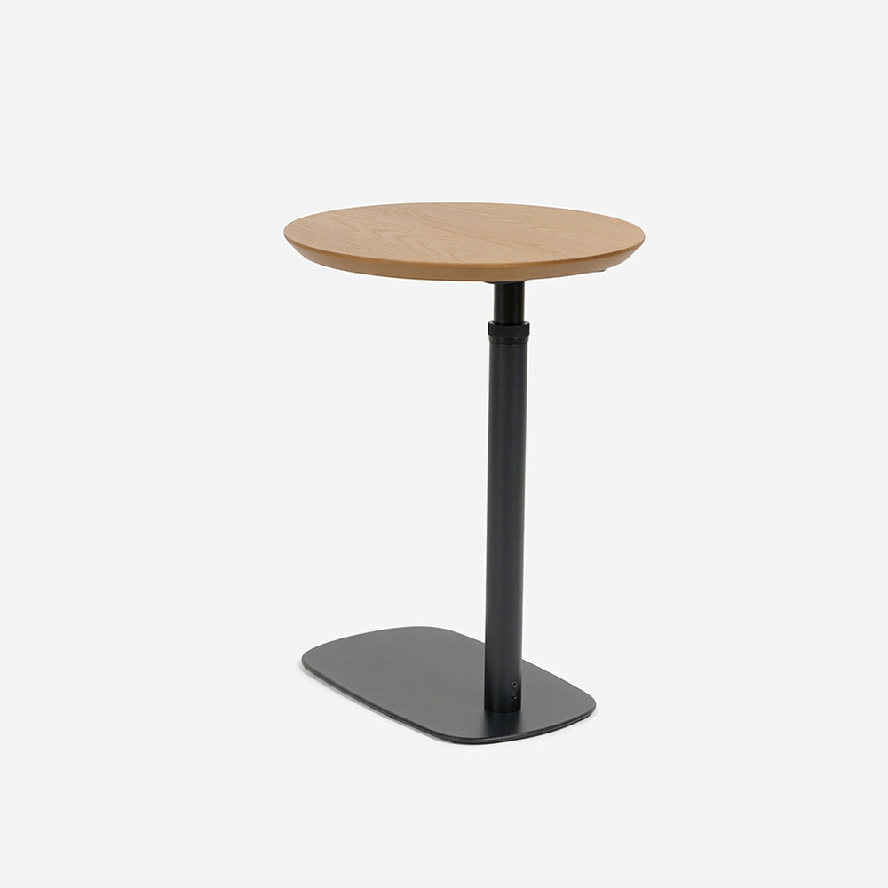 昇降式サイドテーブル(丸)「koko ココ」幅41cm 天板 オーク材 脚 ブラック色【受注生産品】