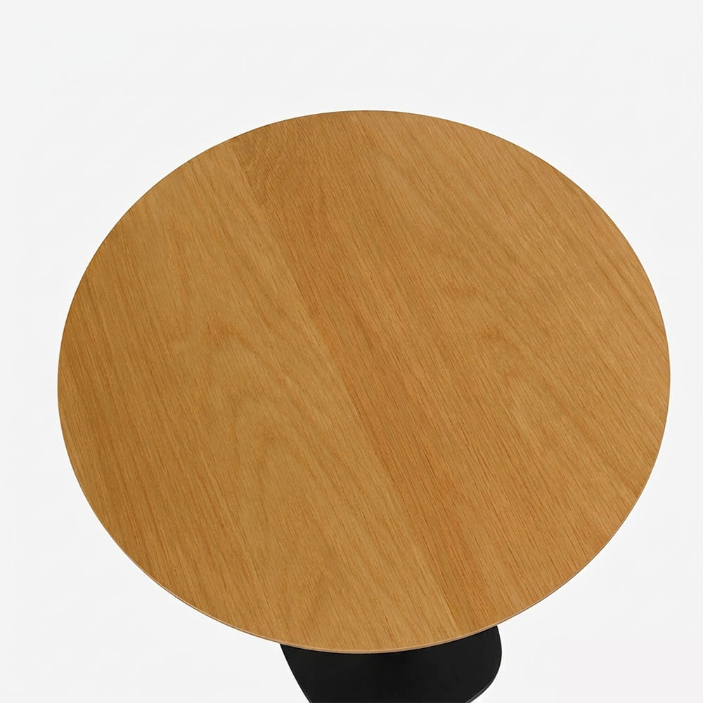 昇降式サイドテーブル(丸)「koko ココ」幅41cm 天板 オーク材 脚 ブラック色【受注生産品】