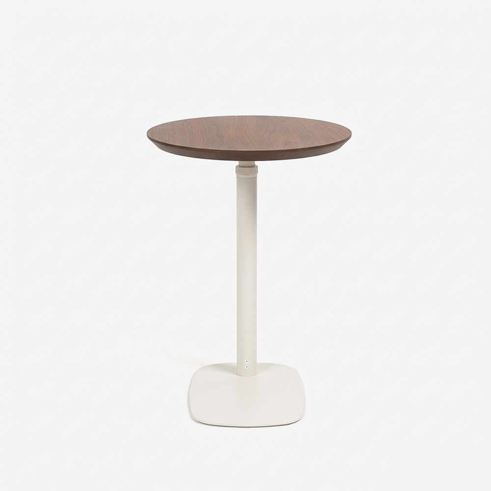 昇降式サイドテーブル（丸）「koko ココ」幅41cm 天板 ウォールナット材 脚 ホワイト色【受注生産品】