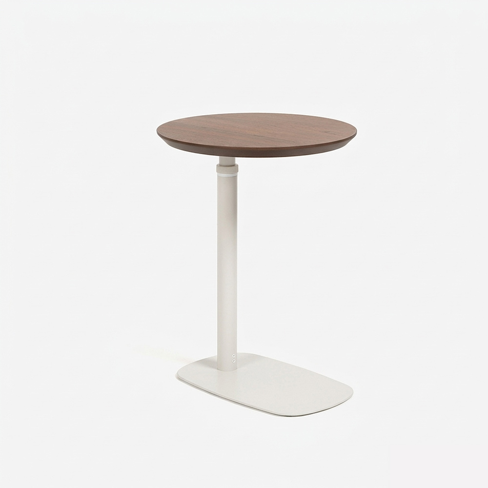 昇降式サイドテーブル（丸）「koko ココ」幅41cm 天板 ウォールナット材 脚 ホワイト色【受注生産品】