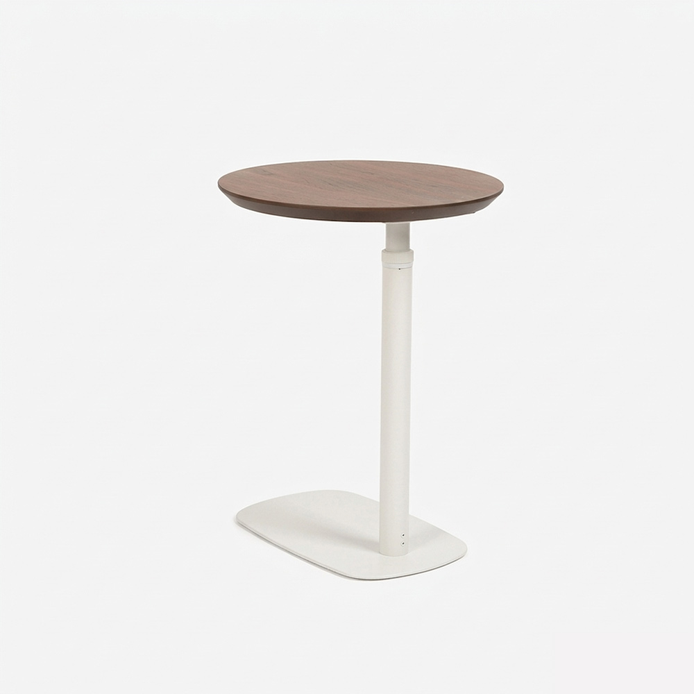 昇降式サイドテーブル（丸）「koko ココ」幅41cm 天板 ウォールナット材 脚 ホワイト色【受注生産品】