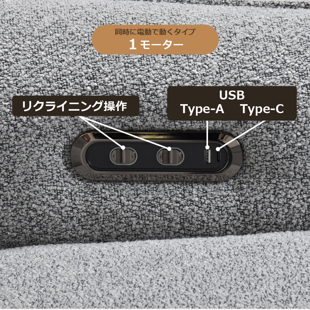 電動リクライニングソファ2点セット「ルッカ SD-524B(1モーター)」幅192cm 布#CP430-3 グレー色【お手入れキットの特典付き】