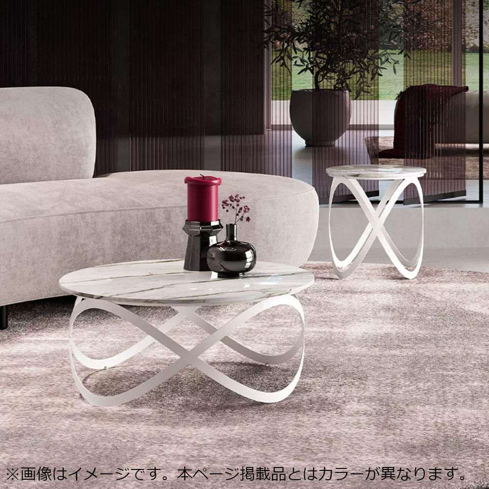 センターテーブル「CANDY K900」円形 直径80cm ガラス天板:グリーン大理石柄 / スチール脚:ブラック色
