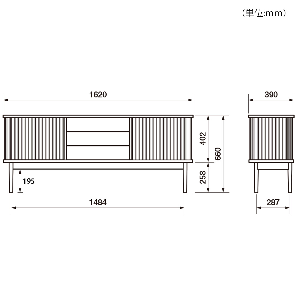 AKI＋（アキプラス）サイドボード「JYABARA ジャバラ」幅162cm 材質 2種 / 天板・底板 2仕様 / 塗装 2種類【受注生産品】