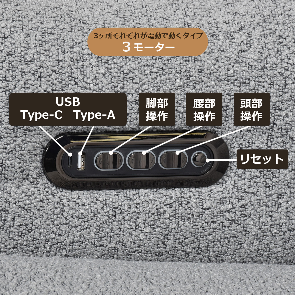 電動リクライニングソファ2点セット「ルッカ SD-524B(3モーター)」幅192cm 布#CP430-3 グレー色【お手入れキットの特典付き】