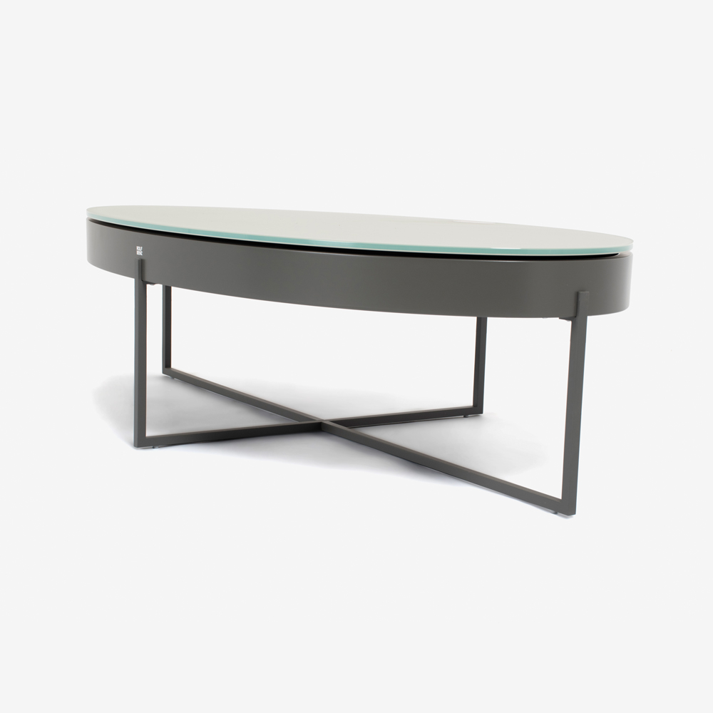 センターテーブル 「8440」 幅130cm ガラス天板  グレー色 / 本体・脚 アンブラグレー色