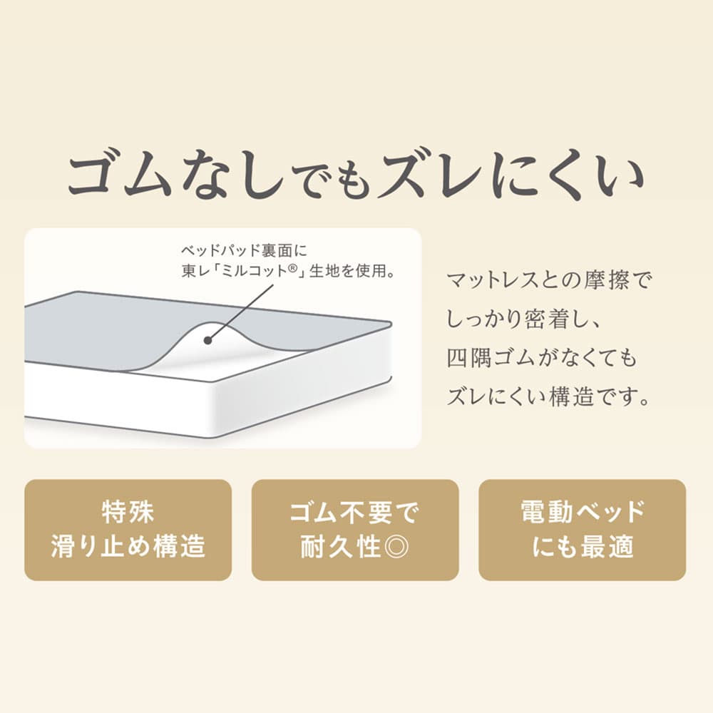 「ズレにくいベッドパッド3点パック ウール調湿タイプ」羊毛 ベッドパッド1枚＋ボックスシーツ2枚 全3サイズ
