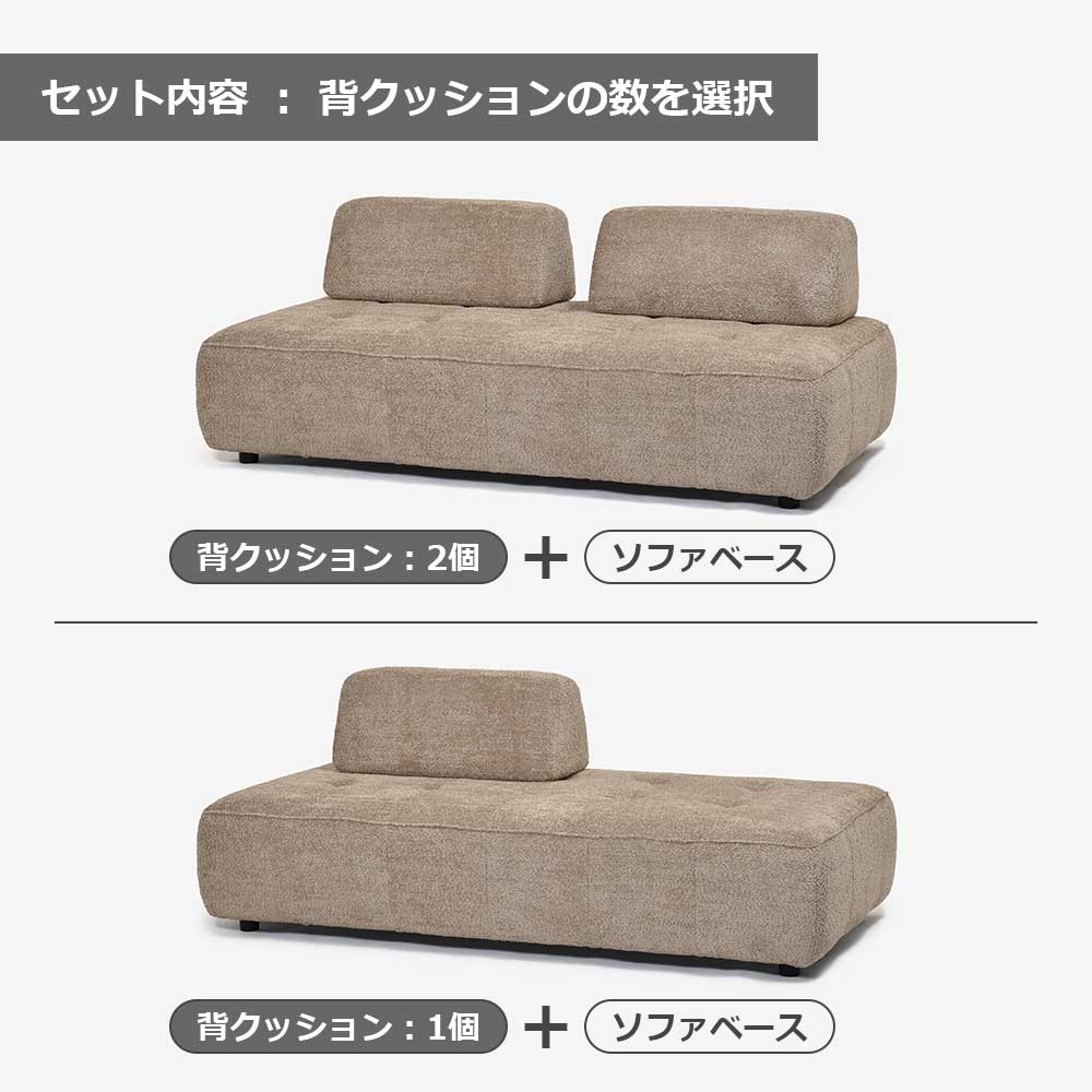 ソファセット「ボラボラ」ソファベース+背クッション 幅197cm 布#SUG-03カーキ