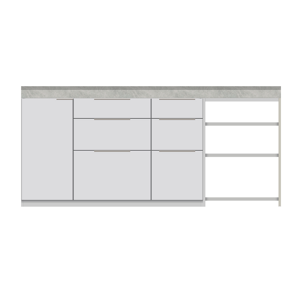 Pamouna（パモウナ）ユニットカウンター「LC-S1401・S605・200T」幅200cm 奥行46cm 高さ92.7cm 引出し+扉収納（扉：向かって左） サイドラック 下台全4色 天板全2色