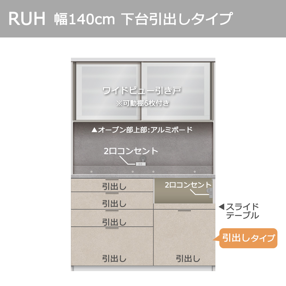 Pamouna(パモウナ)オープンボード「RUH-S1400R・1400R」幅140cm 高さ206.5cm 奥行2サイズ(44.5cm・50cm)下台引出しタイプ 全4色
