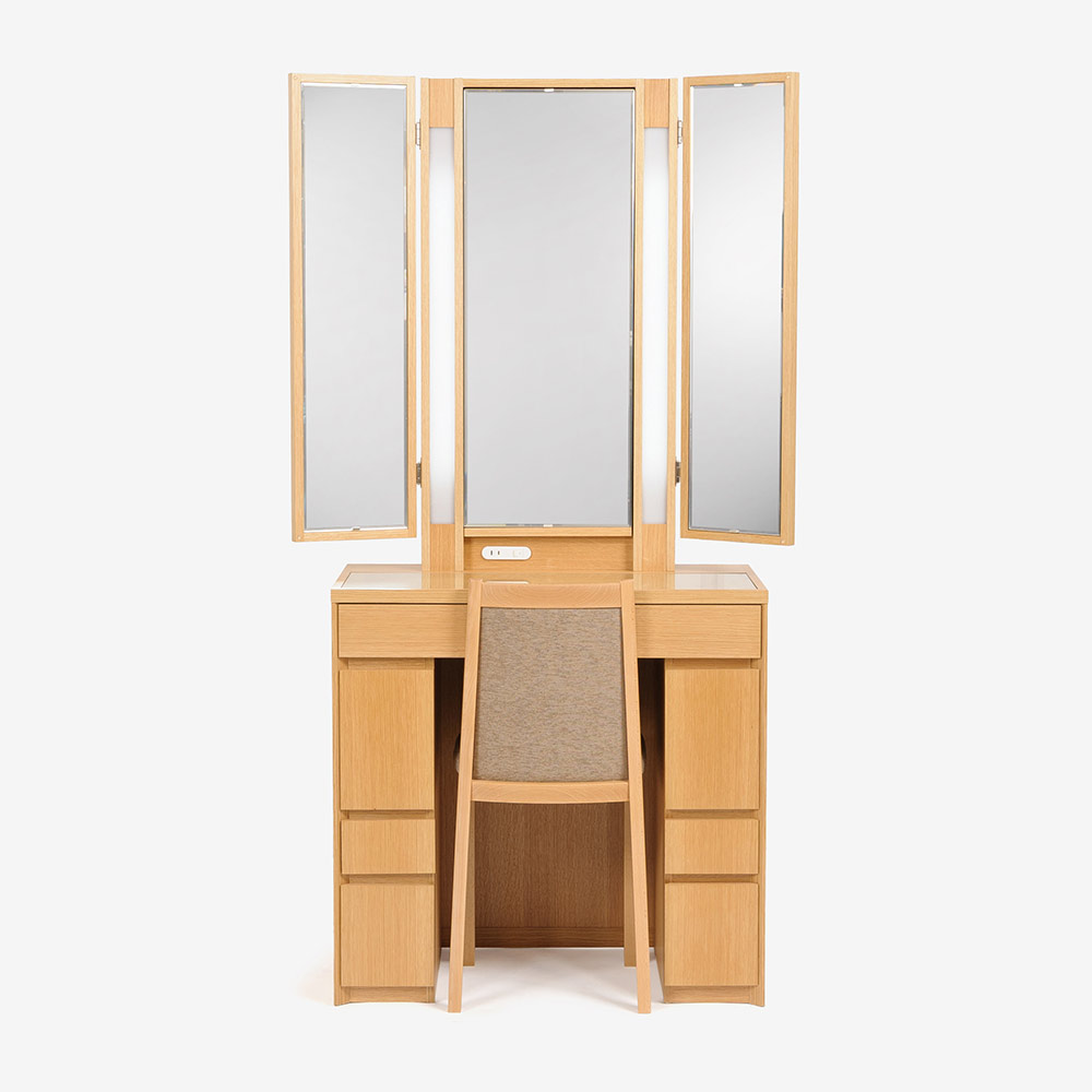 ドレッサー（椅子付き）「ロッシ」半三面 幅75cm LEDライト付き 木部全2色 椅子張地全4色【受注生産品】