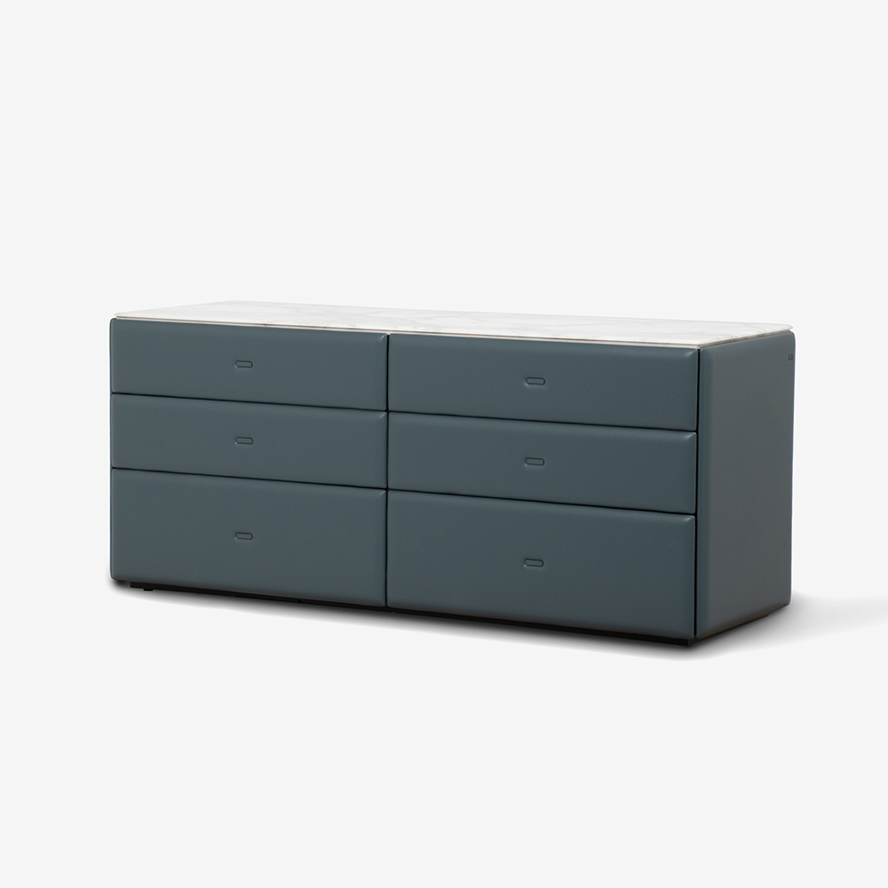 PoltronaFrau(ポルトローナ・フラウ)チェスト「ムーンダンス」幅150cm 高さ65cm 革ブルー色 大理石アラベスカート
