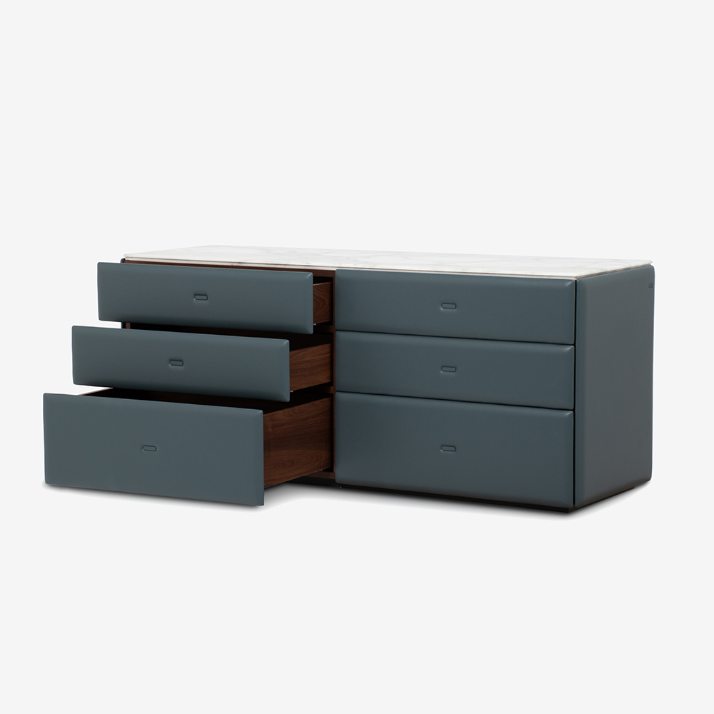 PoltronaFrau(ポルトローナ・フラウ)チェスト「ムーンダンス」幅150cm 高さ65cm 革ブルー色 大理石アラベスカート