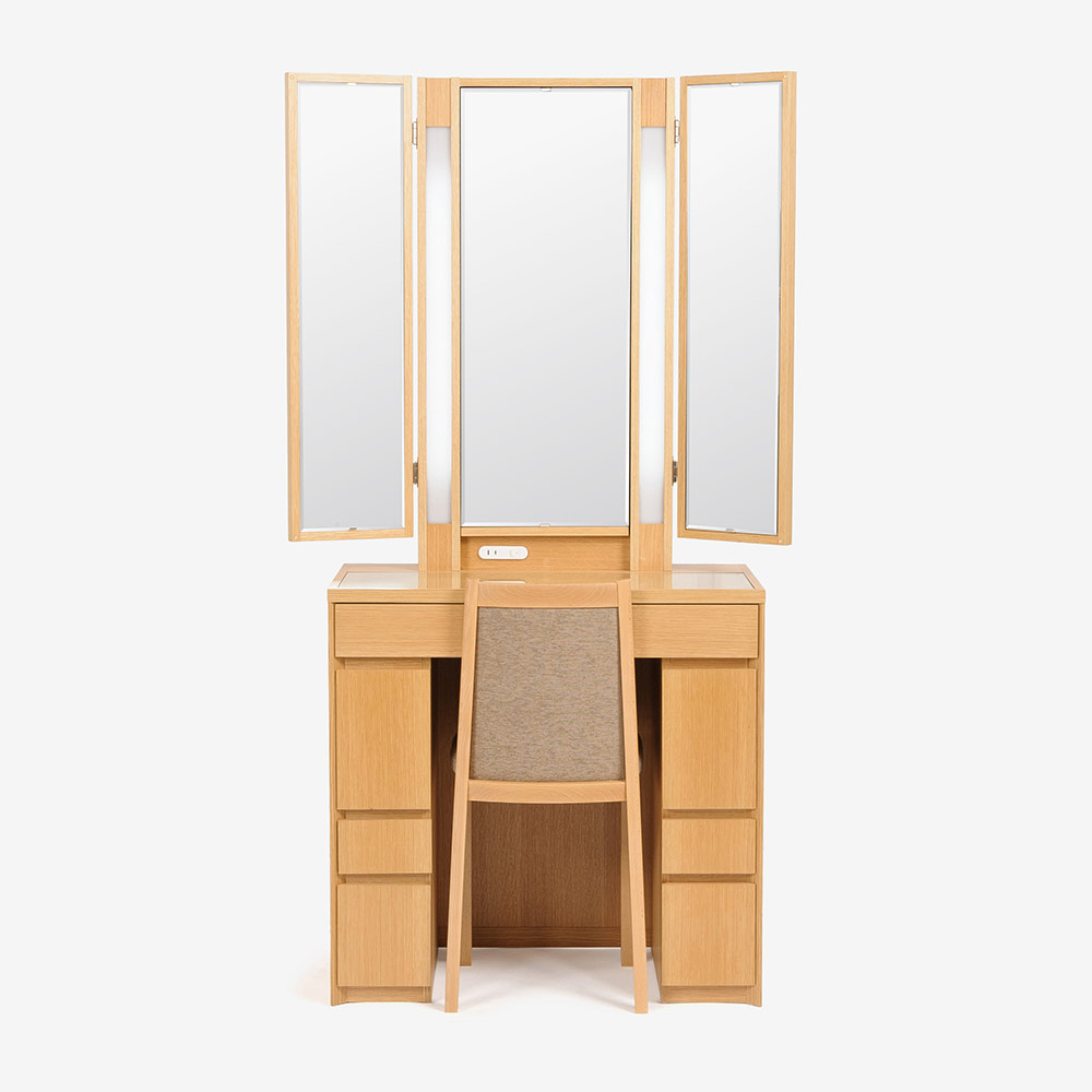 ドレッサー（椅子付き）「ロッシ」半三面 幅75cm LEDライト付き 木部全2色 椅子張地全4色【受注生産品】