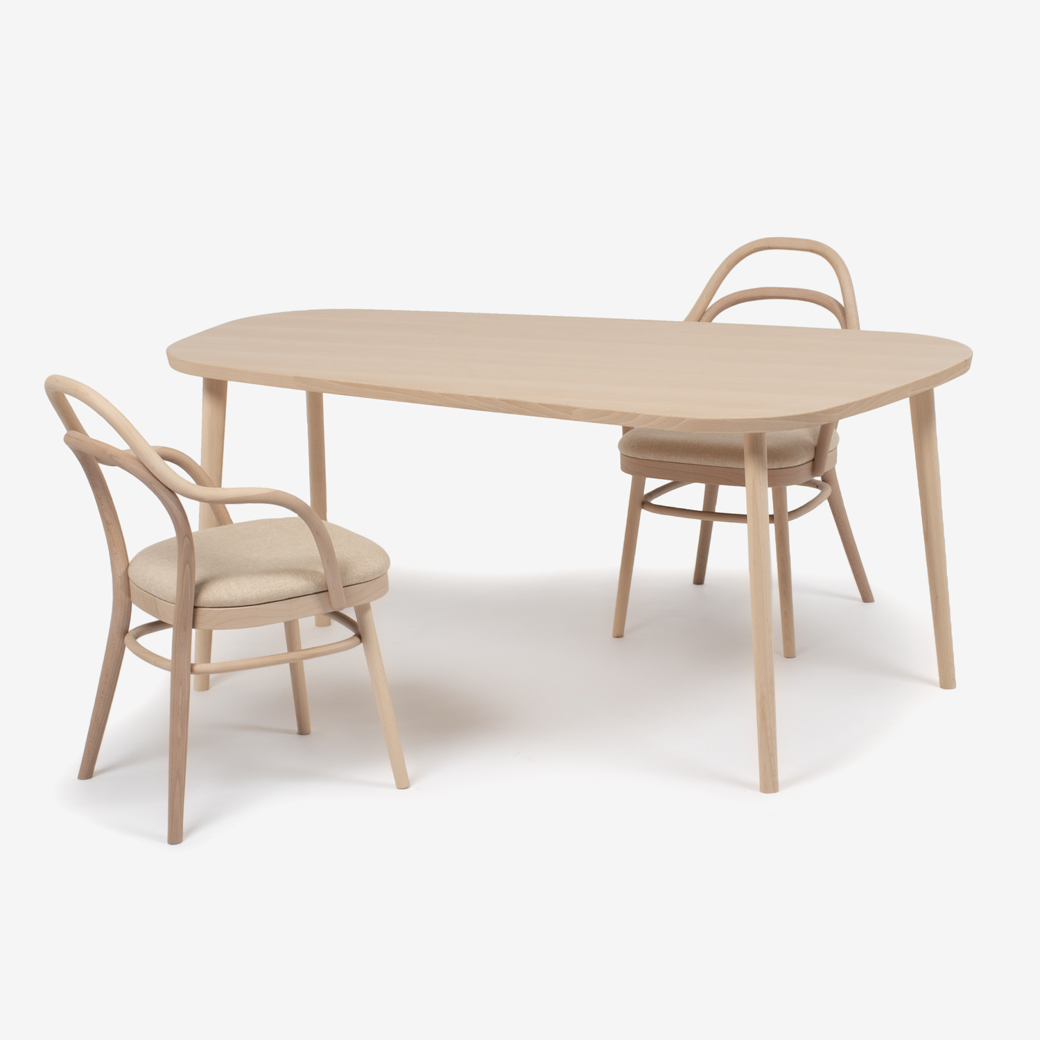 秋田木工　ダイニングセット「AGITA」変型テーブル　GAKKO（がっこ）-02/magekko(まげっこ　ブナ材白木塗装