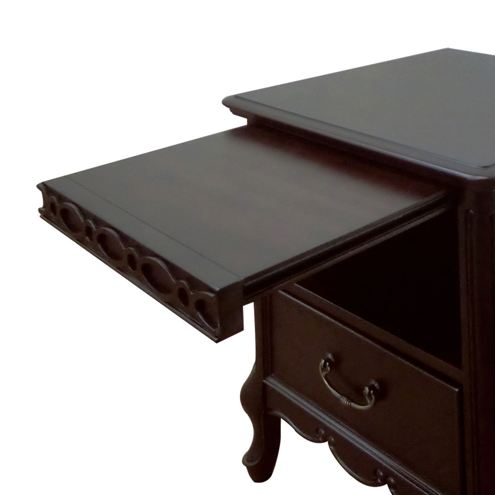 ナイトテーブル「フルール DM」幅40cm マホガニー材ダークブラウン色