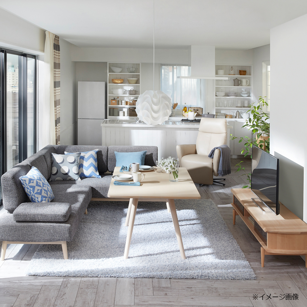 カウチソファ3点セット「ファルコ」カウチ背無（大）向かって左肘＋片肘カウチ向かって右肘＋クッション 布ネイビー色 #6:6142 脚部LWN色【受注生産品】