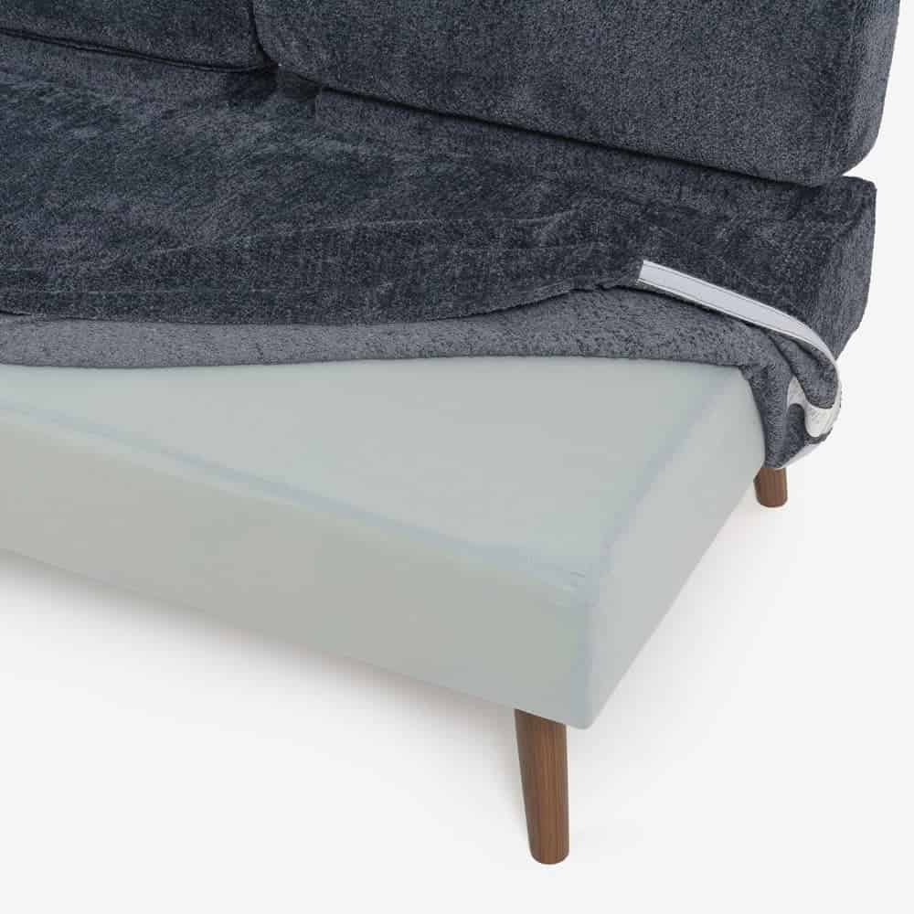 カウチソファ2点セット「ファルコ」カウチ背無（大）向かって左肘＋クッション 布ネイビー色 #6:6142 脚部LWN色【受注生産品】