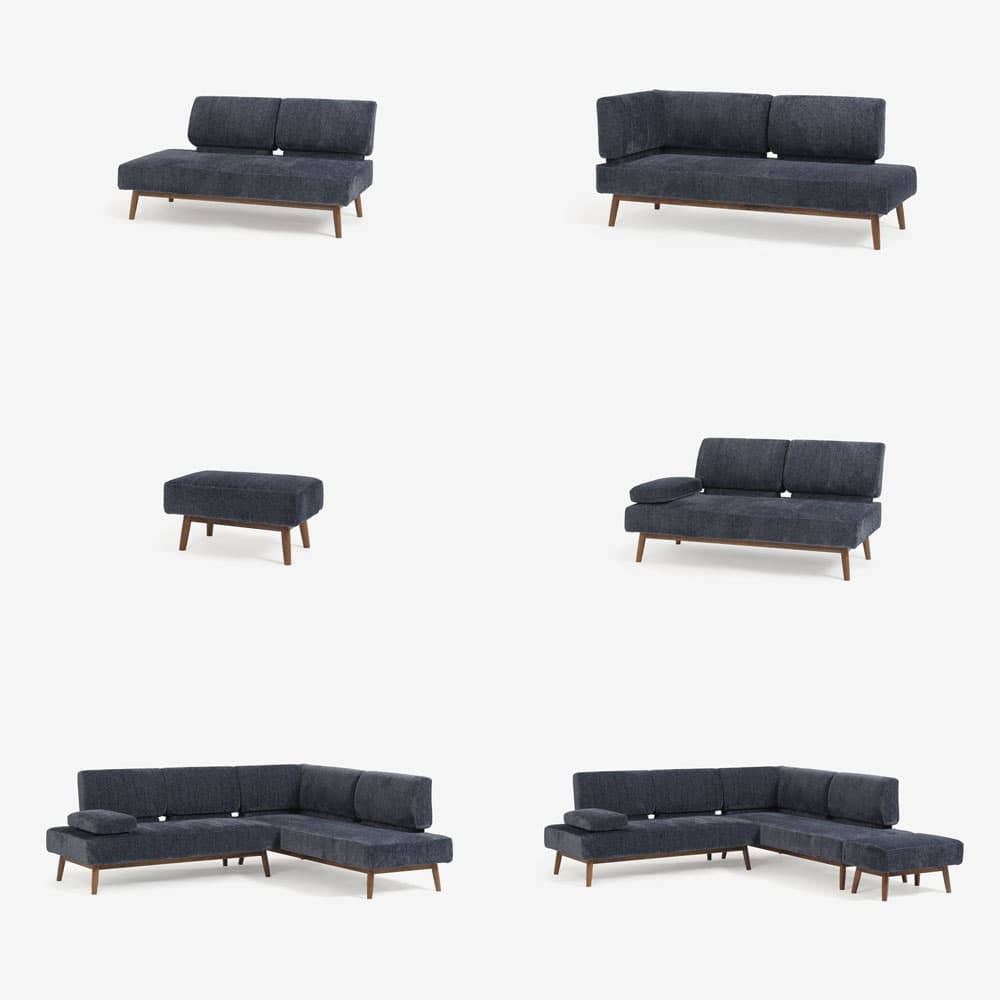 カウチソファ「ファルコ」片肘カウチ向かって右肘 布ネイビー色 #6:6142 脚部LWN色【受注生産品】