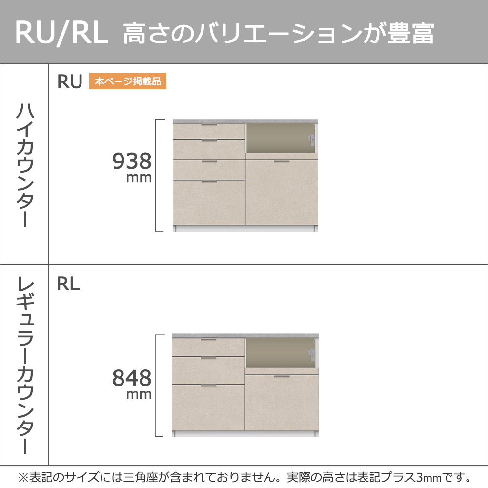 Pamouna（パモウナ）カウンター「RU-S1200R・1200R 下台」幅120cm 高さ93.8cm 奥行2サイズ（44.5cm・50cm）全4色