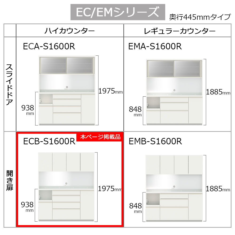 Pamouna（パモウナ）オープンボード「ECB-S1600R」幅160cm 奥行44.5cm 高さ197.5cm 開き扉 ハイカウンター 全3色